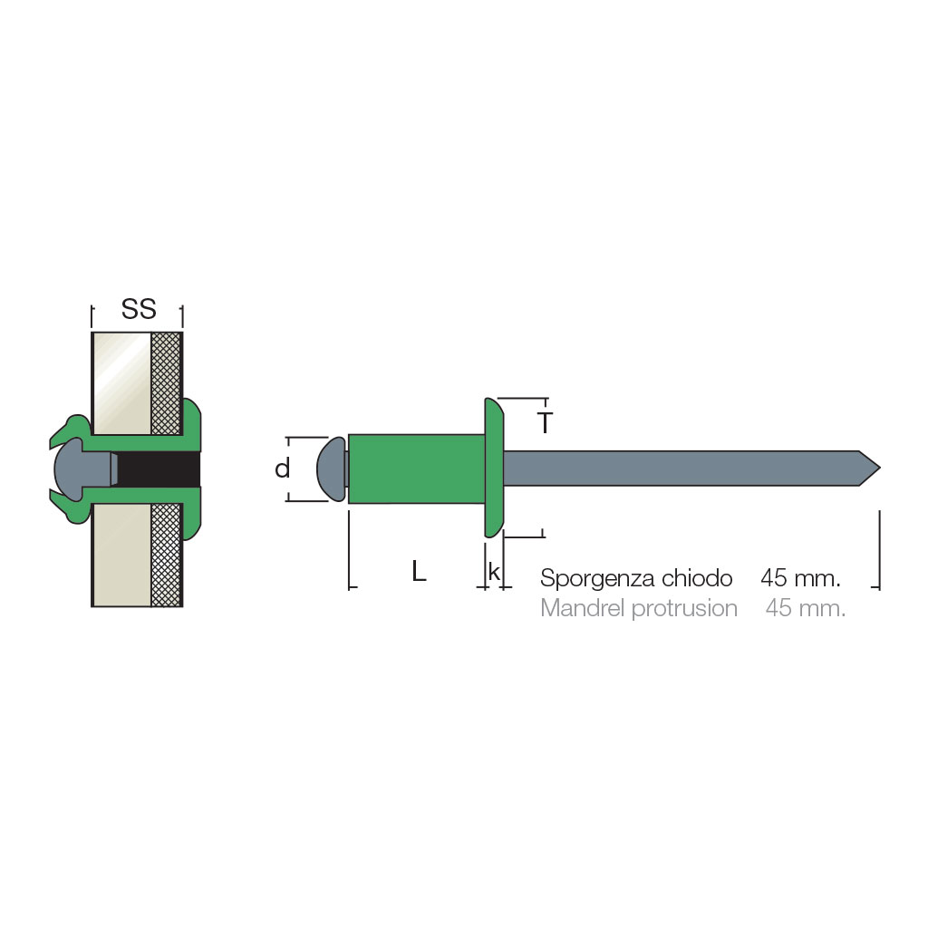 AFT45-Rivetto Alluminio/Acciaio TT ch.sp45 4,0x8,0 SP45