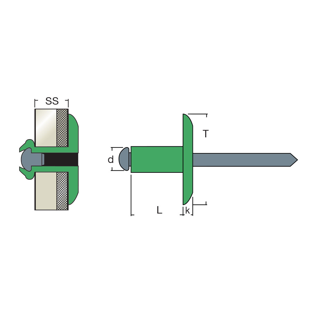 AFL10-Blind rivet Alu/Steel LH10 4,0x8,0 TL10