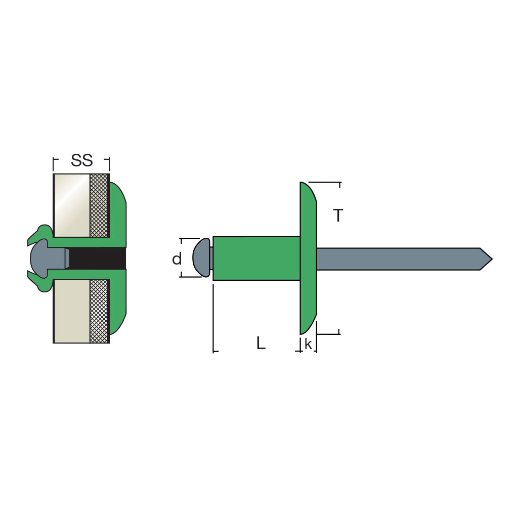 AFL109005-Rivetto Alu/Acciaio NERO 3,2x10,0 TL10