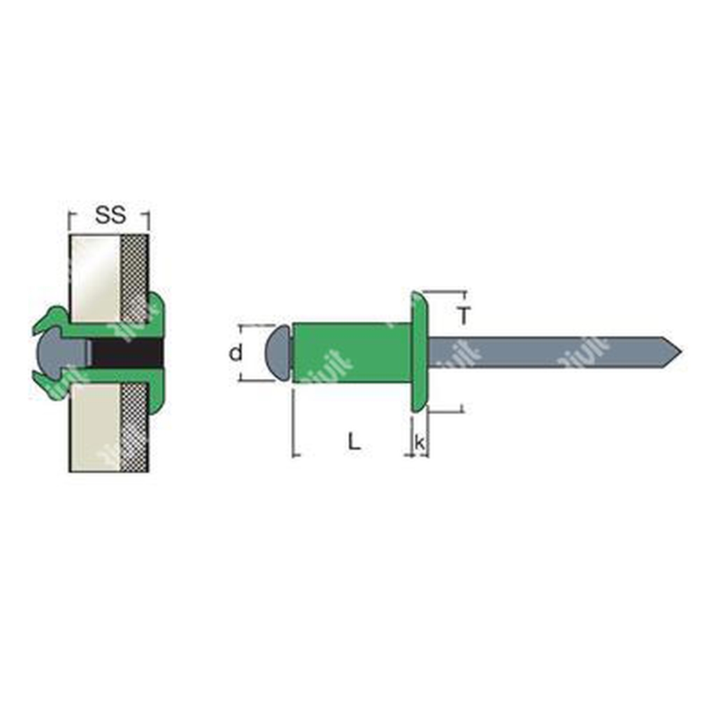 AFT6019-Blind rivet Alu RAL6019/Steel DH 4,8x12,0