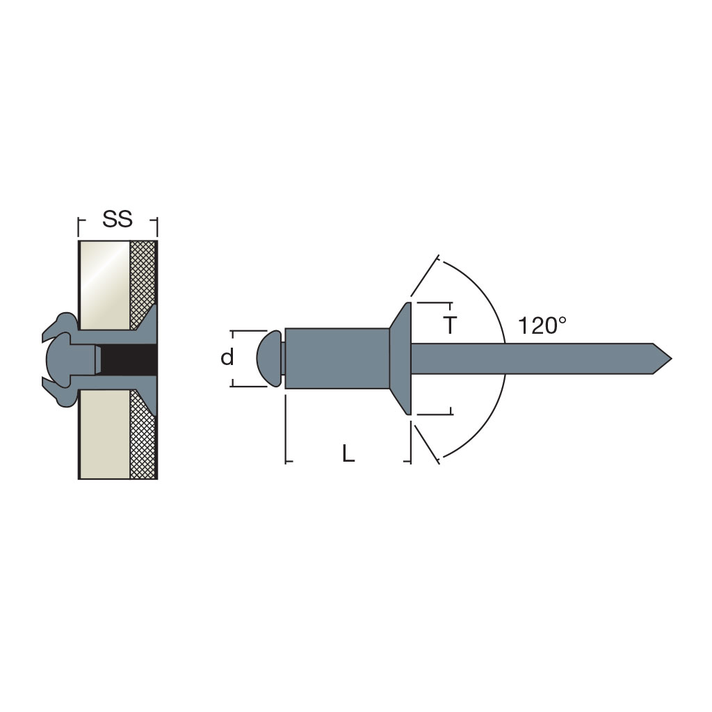 FFS-Blind rivet Steel/Steel CSKH9,0 4,8x12,0