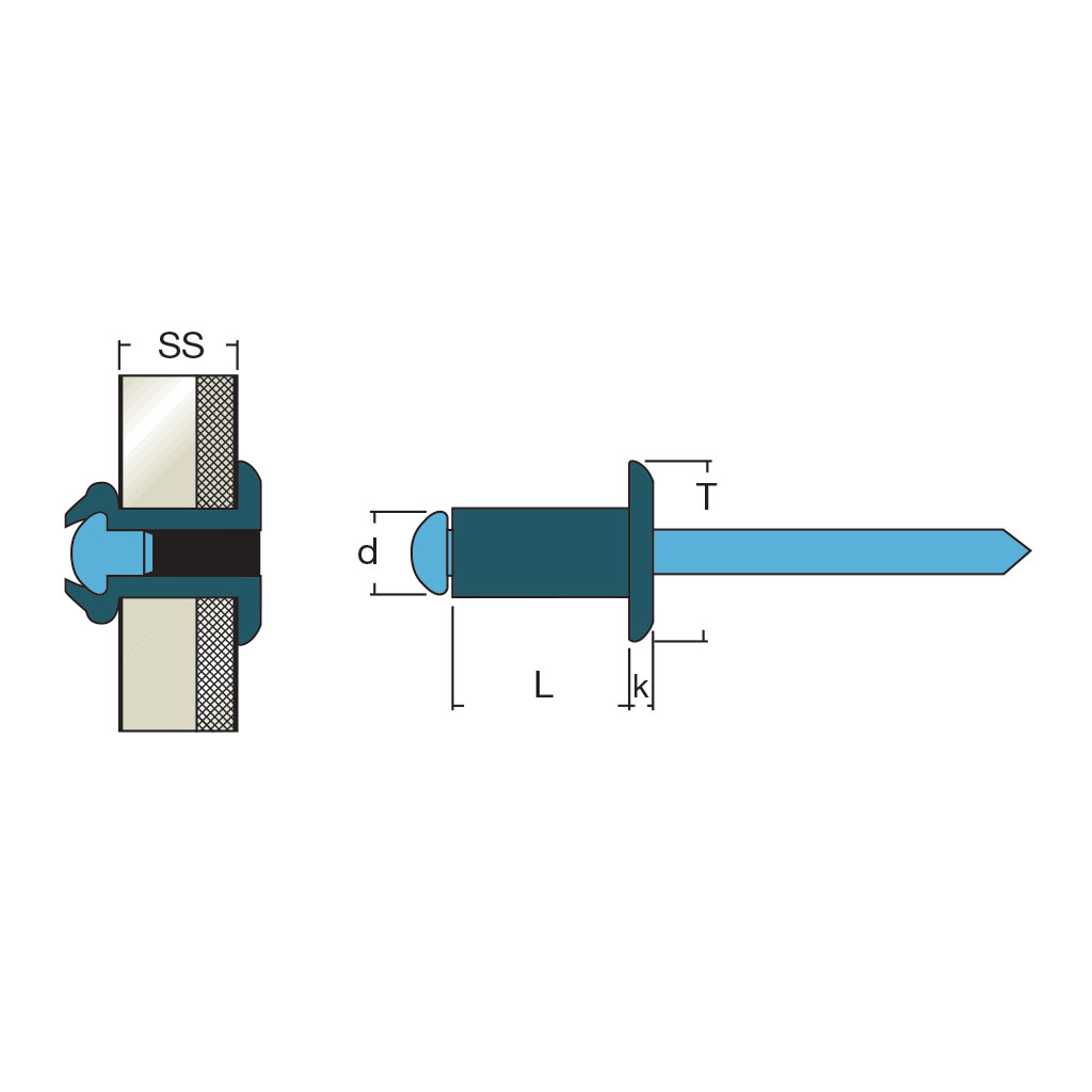 XIT-Blind rivet Cupronickel/Stainless steel 304 DH 3,9x16,0