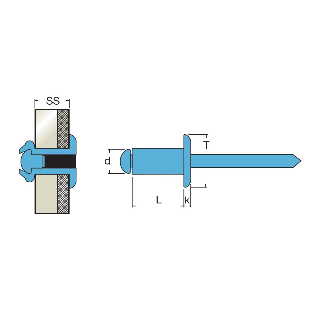 IITA2-Inox AISI304/Inox rivet TP t.4,1 4,0x8,0