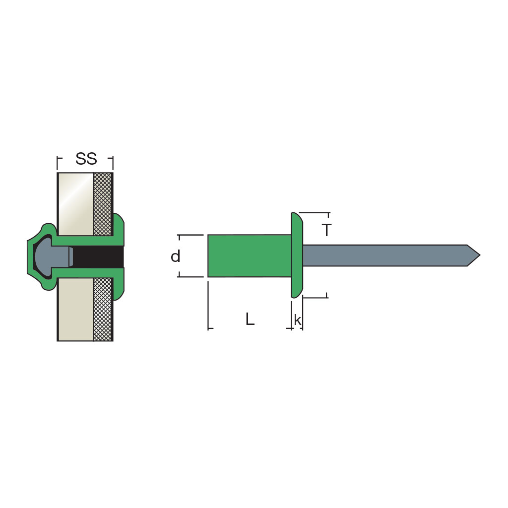 SAFT-Sealed blind rivet Alu/Steel DH 4,0x9,5