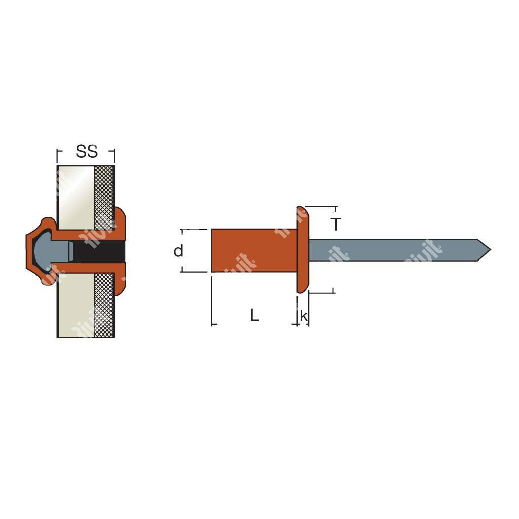 SRFT-BOXRIV-Copper/Steel blind rivet DH (50pcs) 3,2x9,5