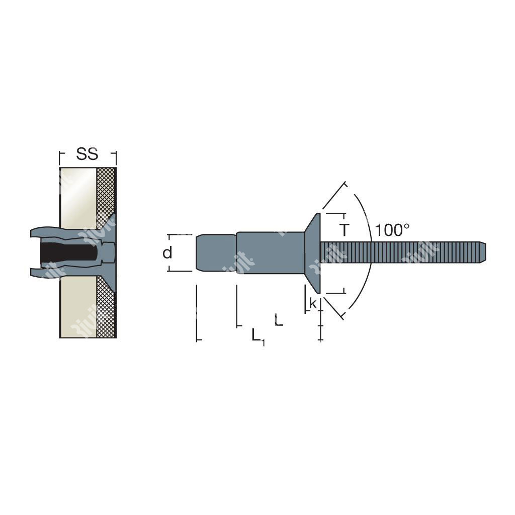 MAGNARIV-Acier/Acier rivet TF 100° ss4,0-12,0 6,4x16,7