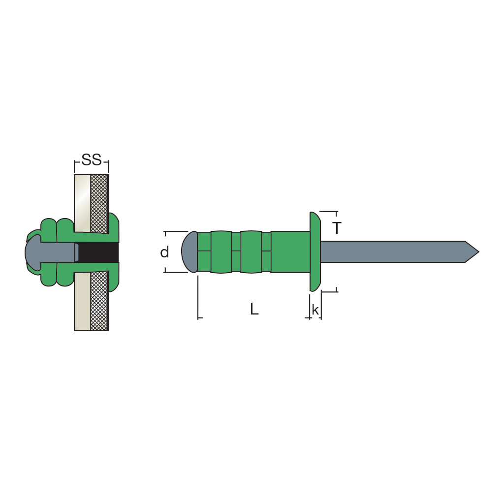 MULTIGRIPRIV-Rivetto Alluminio/Acc. TT ss1,2-6,4 4,0x9,5