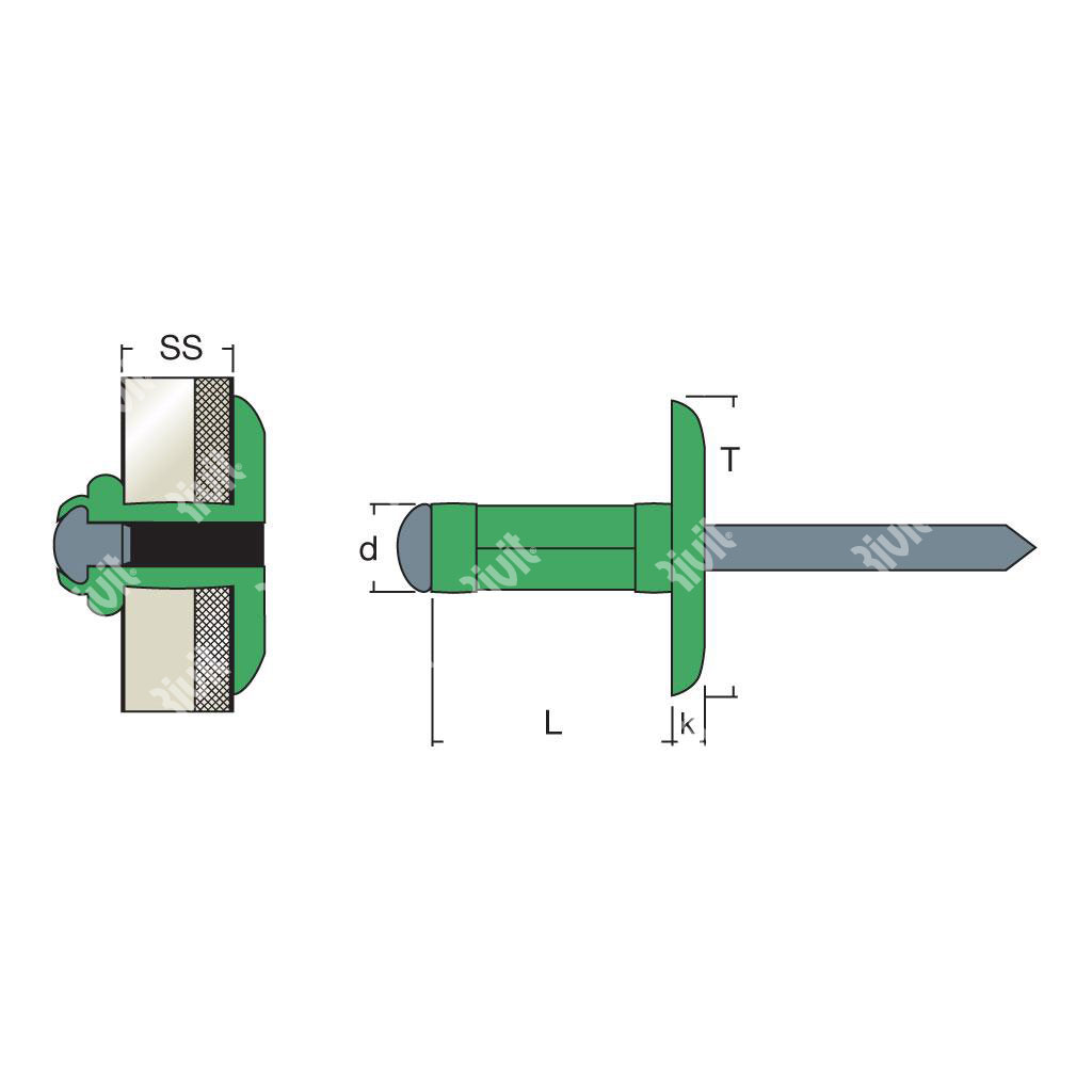 MULTIGRIPRIV119010-Blind rivet Alu RAL9010/Steel gr.4,0-9,5 LH11,5 4,0x12,7TL11,5