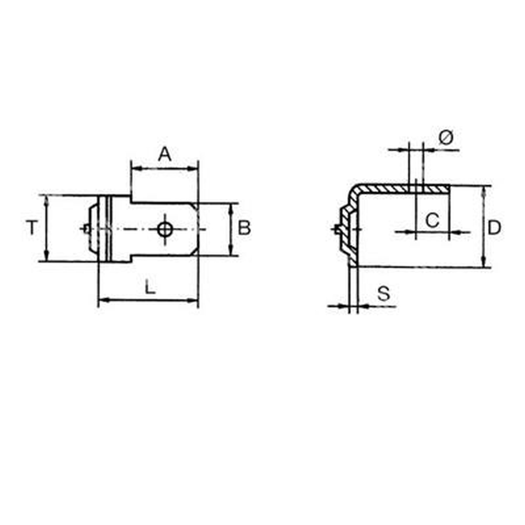 F1O-Brass welding FASTON 1 wing at 90° L.6,3