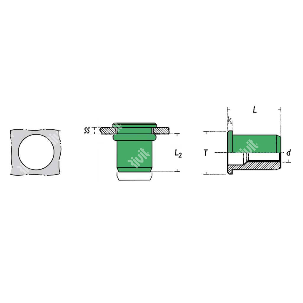 ATC-BOXRIV-Rivsert Aluminium h.6,0 gr0,3-2,5 DH (50pcs) M4/025