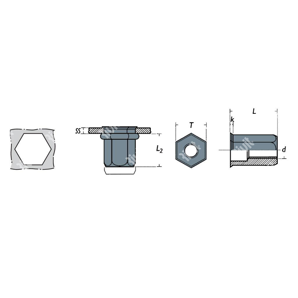 FRE-Rivsert Steel hexagonal 10,97mm h.11,0 gr0,5-3,0 RH M8/030