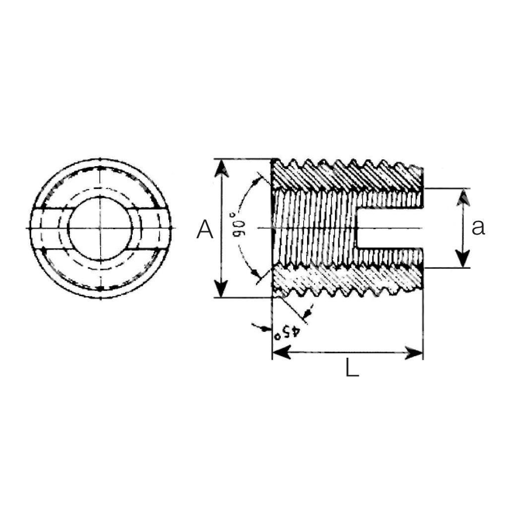 RSCT-O-Brass self tapping socket h.5,8-6,2 - de.6,5 - h .8,0 M4x0,7x8