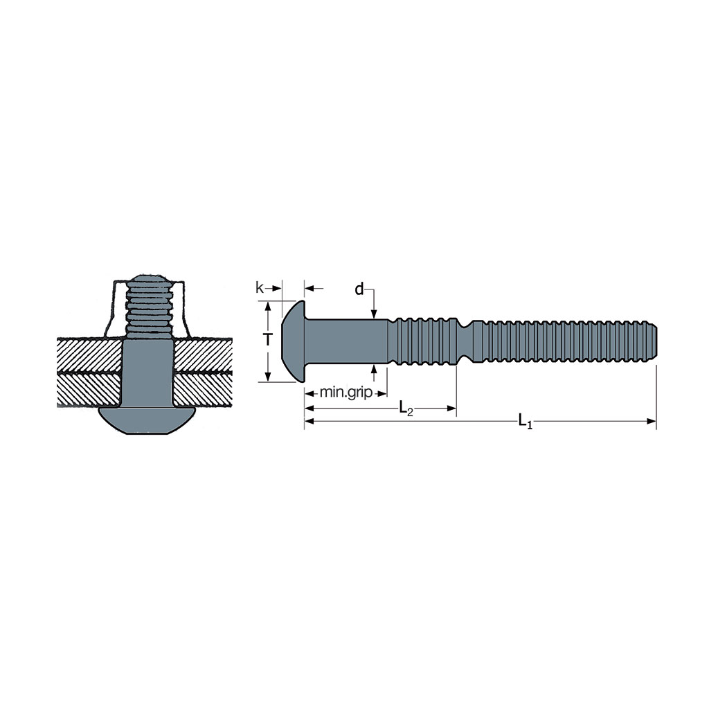 RIVLOCK-Lockbolt Steel d.8,0 gr 6,4-12,7 DH RLFT 10-6 d8,0