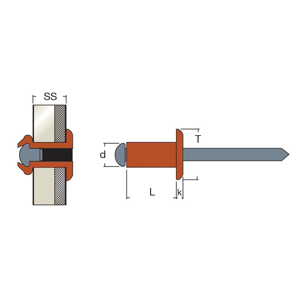 RFT-Cuivre/Acier rivet TP 3,2x6,0