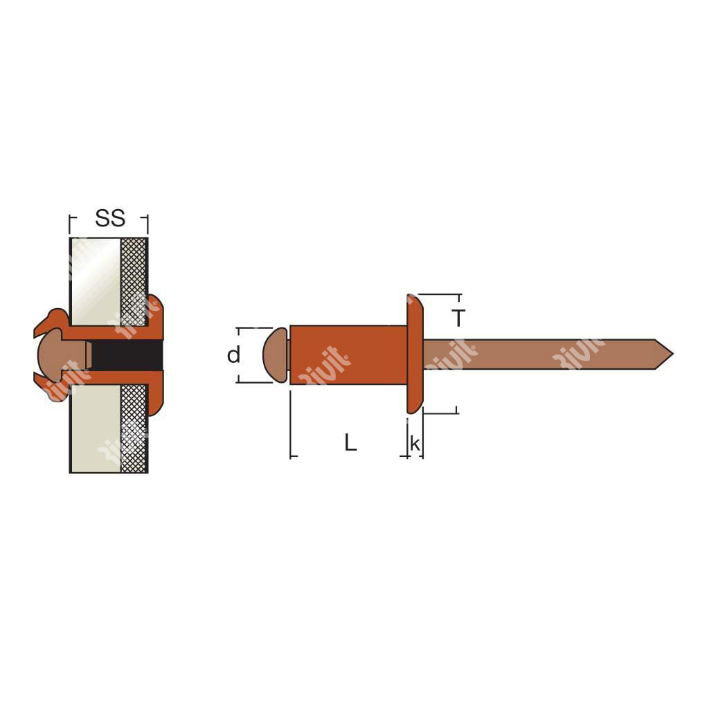 RBT-BOXRIV-Blind rivet Copper/Bronze DH (100pcs) 3,4x7,0