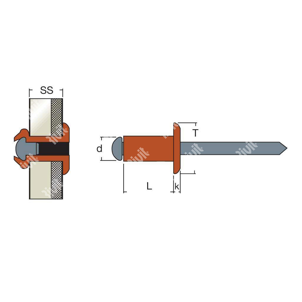 RFT-BLISTRIV-Rivetto Rame/Acciaio TT (100pz) 3,2x7,0