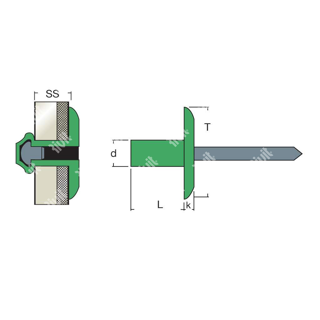 SAFL14-Rivetto Stagno Alluminio/Acciaio 4,8x18,0 TL14