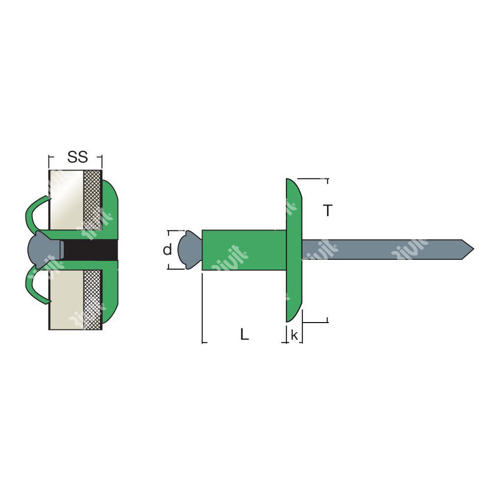 FIORIV16-Blind rivet Alu/Steel h.5,25 LH16 5,0x25,0 TL16