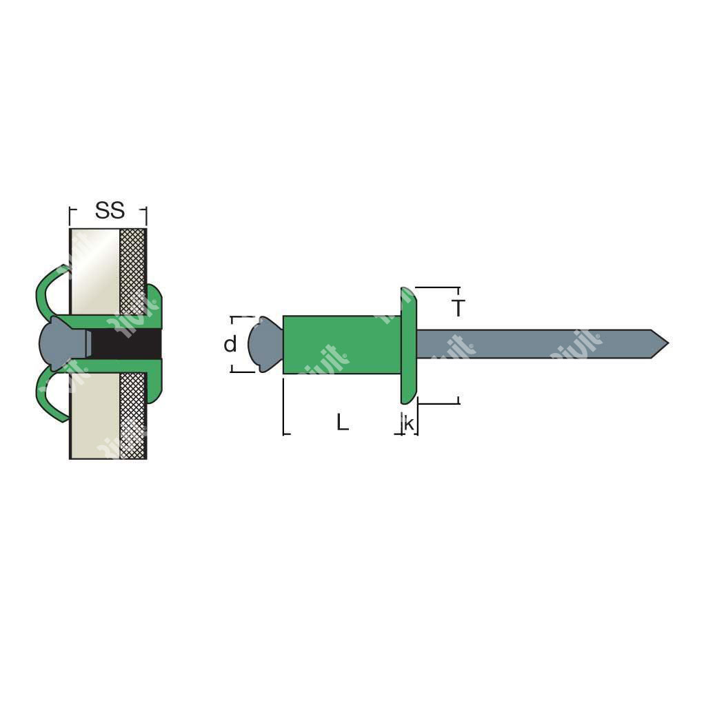 FIORIVWHITE-Blind rivet Alu WHITE/Steel h.5,25 DH 5,0x16,0