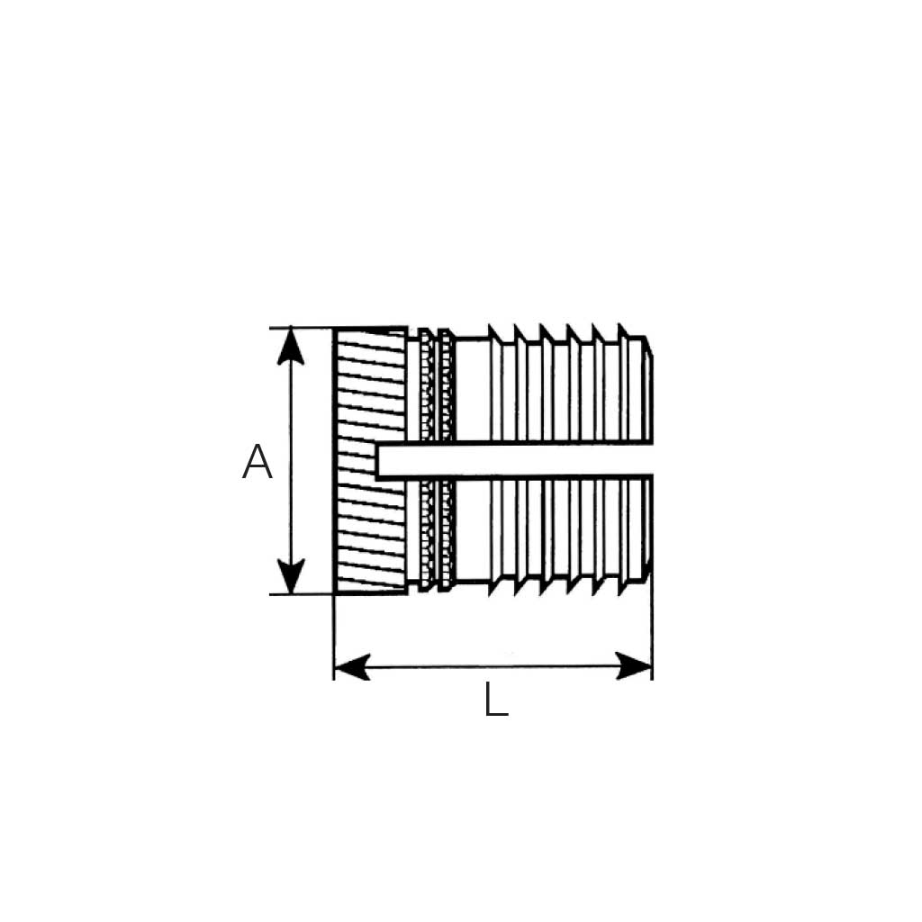 RPLK-Inserto Ottone a pressione h.12,7 foro 9,6 M8x12,7