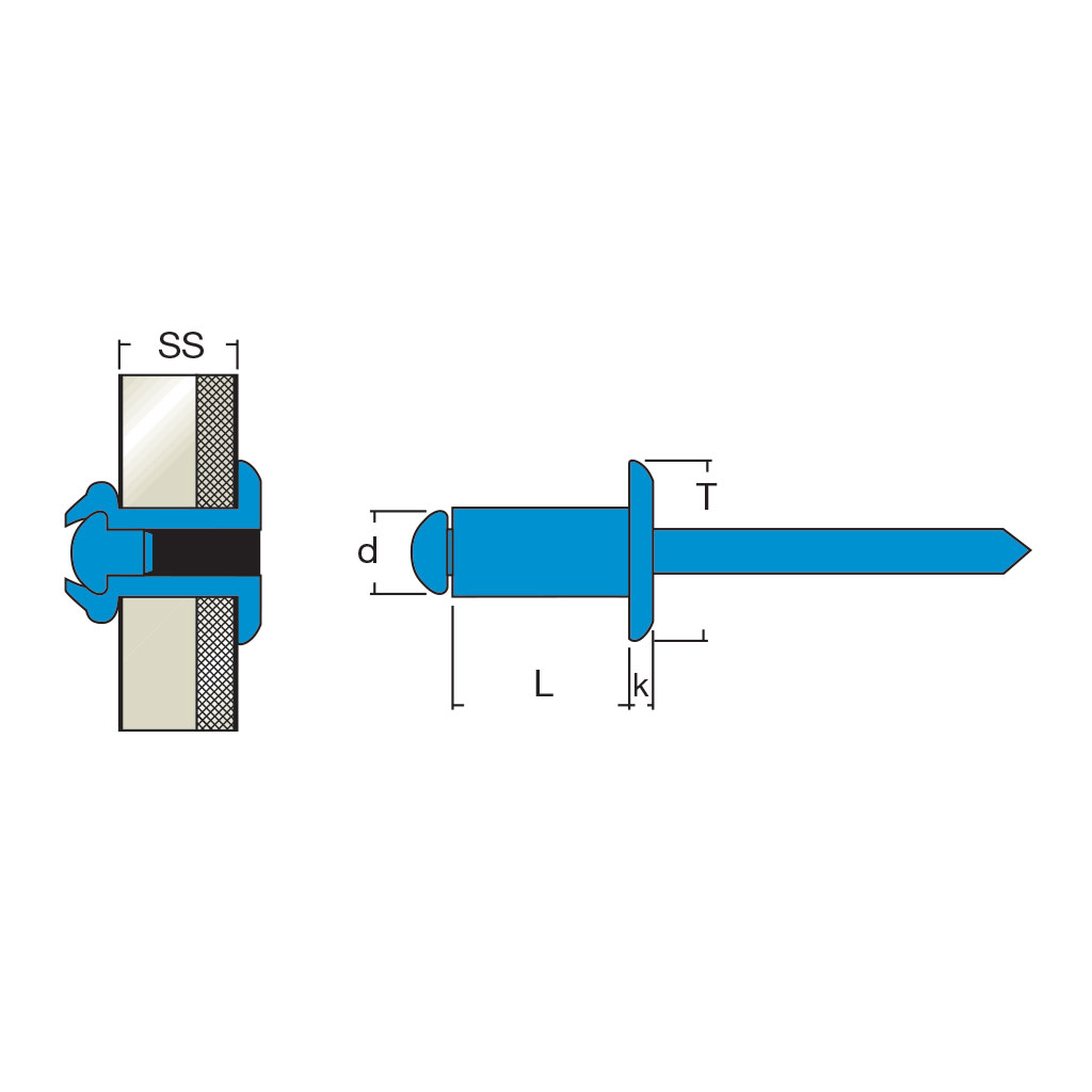 IITA4-Blind rivet Stainless steel 316/316 h.3,1 DH 3,0x10,0