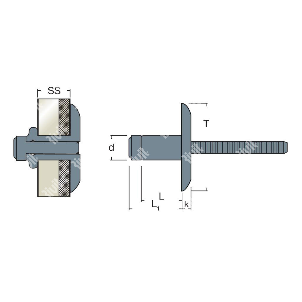 LOCKRIV14-Blind rivet white Zinc plated Steel/Stee gr 1,5-3,5 LH14 4,8x9,0 TL14