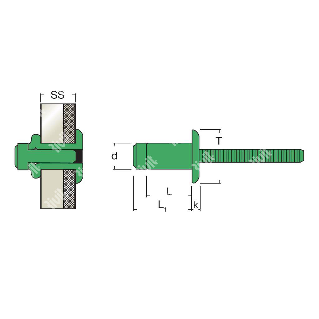 LOCKRIV-Rivetto Alluminio/Alluminio TT ss4,8-6,8 6,4x12,5