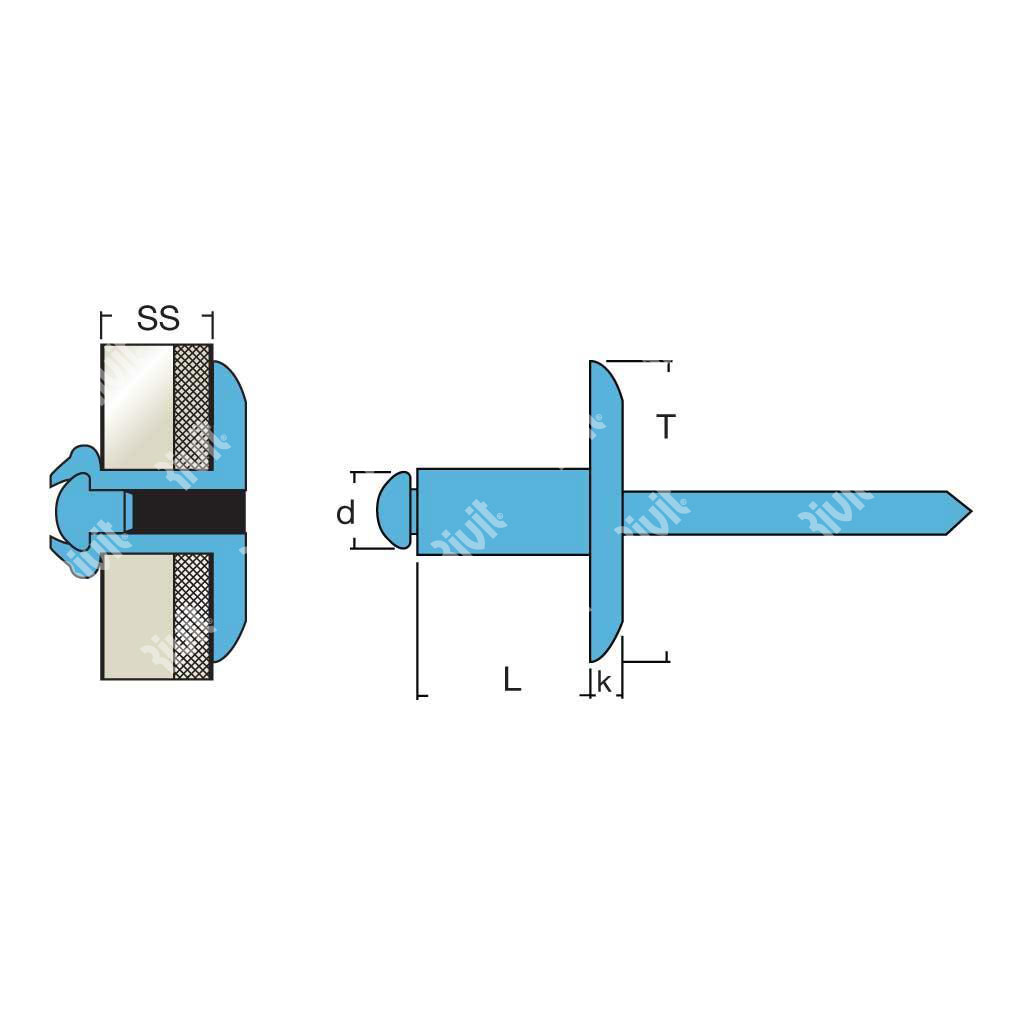 IILA212-Blind rivet Stainless steel 304/Stainless h.4,1 LH12 4,0x6,0 TL12