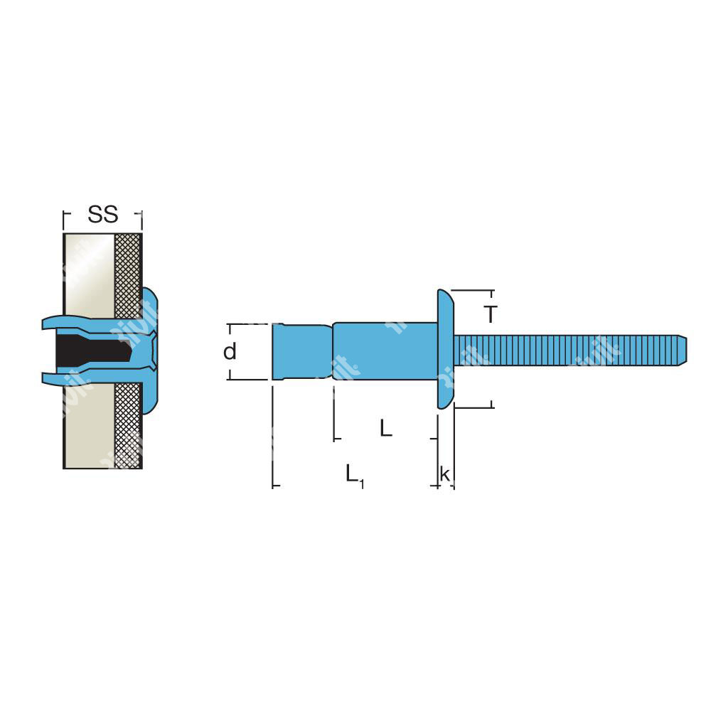 MONRIV-Blind rivet Stainless steel 304/304 gr 2,0- 16,0 DH 6,4x20,0