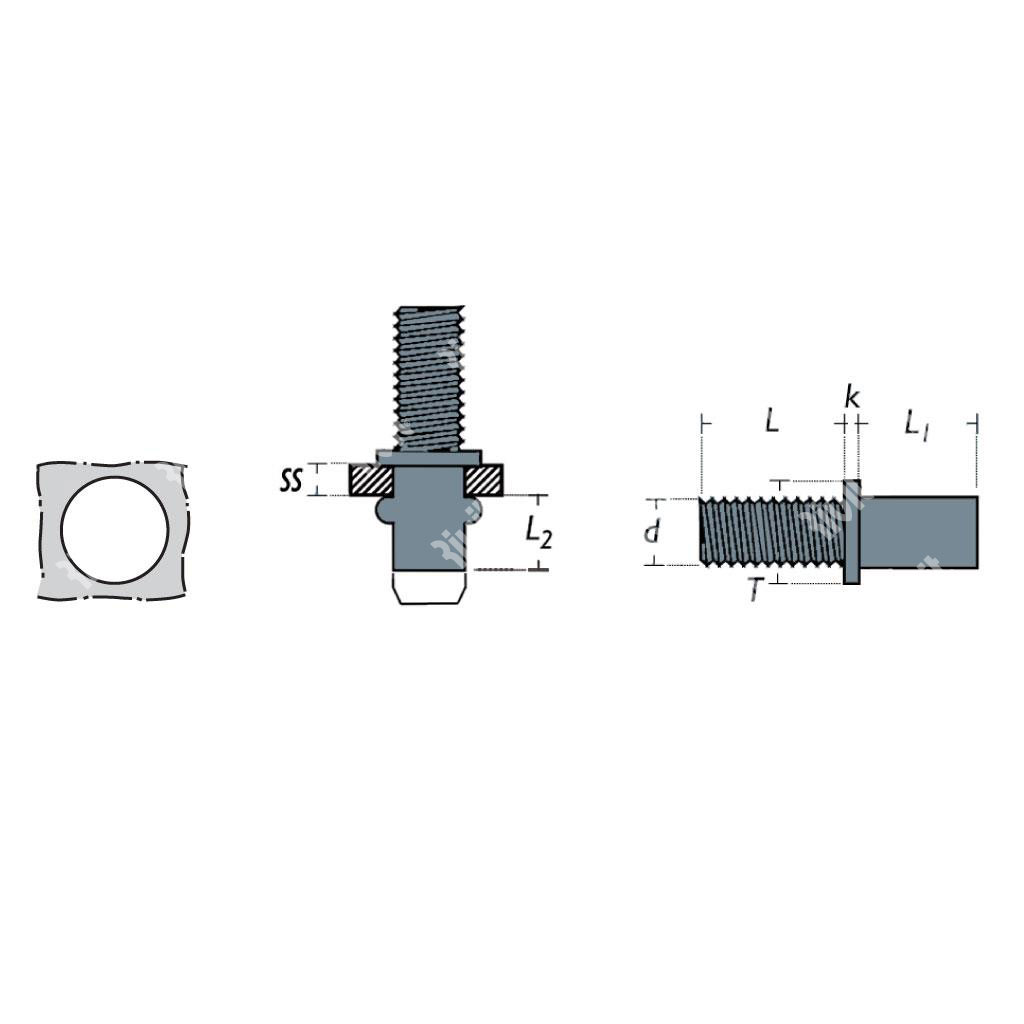 RIVBOLT-BFTC Male Rivet nut Steel h.6,6 ss0,2-1,9 CH M5x10