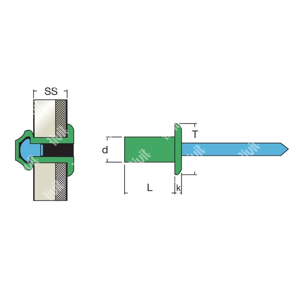 SAIT-Rivetto Stagno Alluminio/Inox AISI420 TT 4,8x16,0