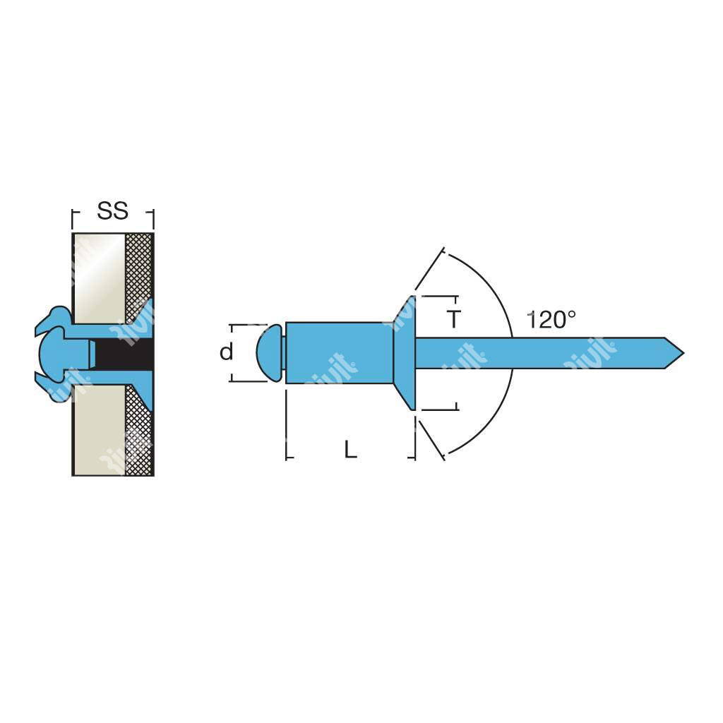 IISA2-Blind rivet Stainless steel 304/Stainless st h.4,1 CSKH7,5 4,0x12,0