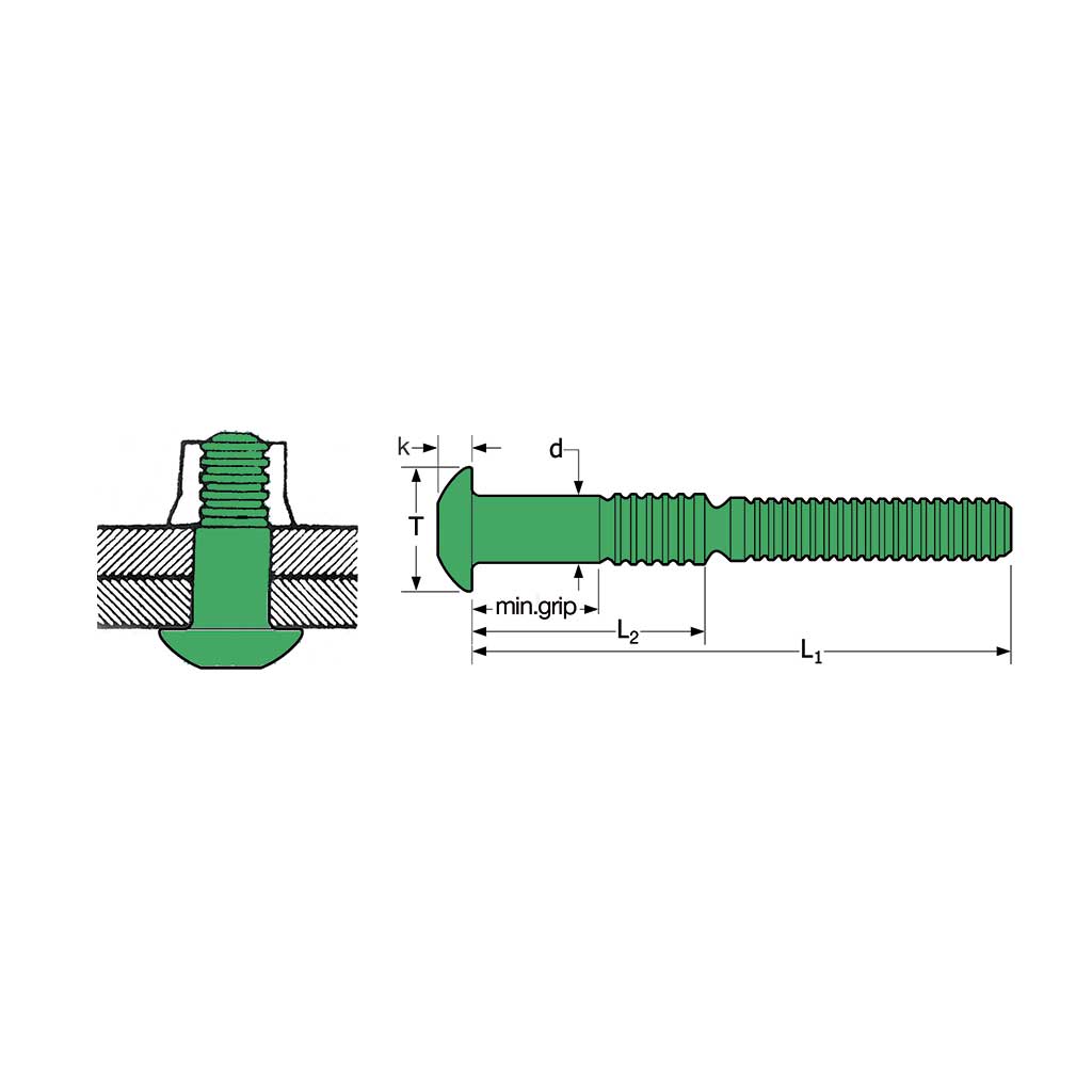 RIVLOCK-Lockbolt Aluminium DH d.8 gr 9,5-15,9 RLAT 10-8 d8