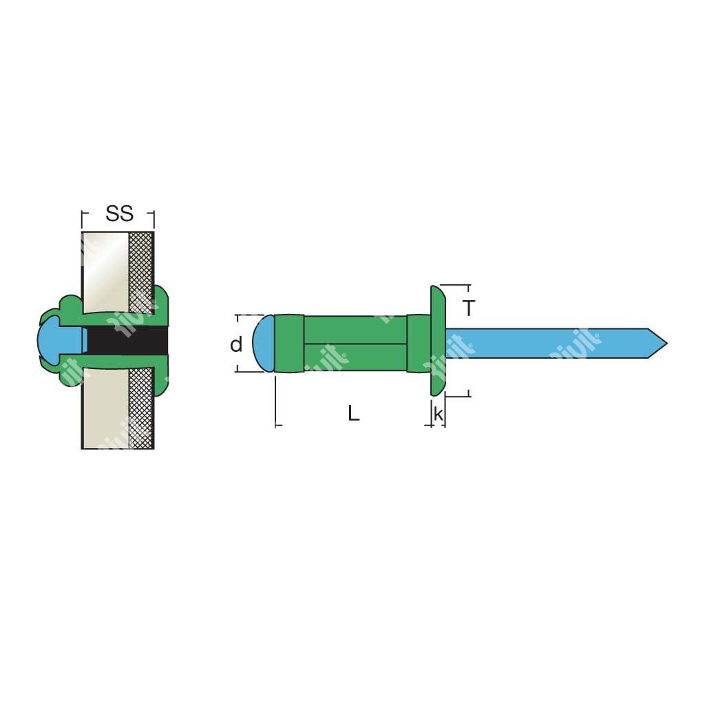 MULTIGRIPRIV-Rivetto Alluminio/Inox TT ss1,6-6,4 4,8x10,3