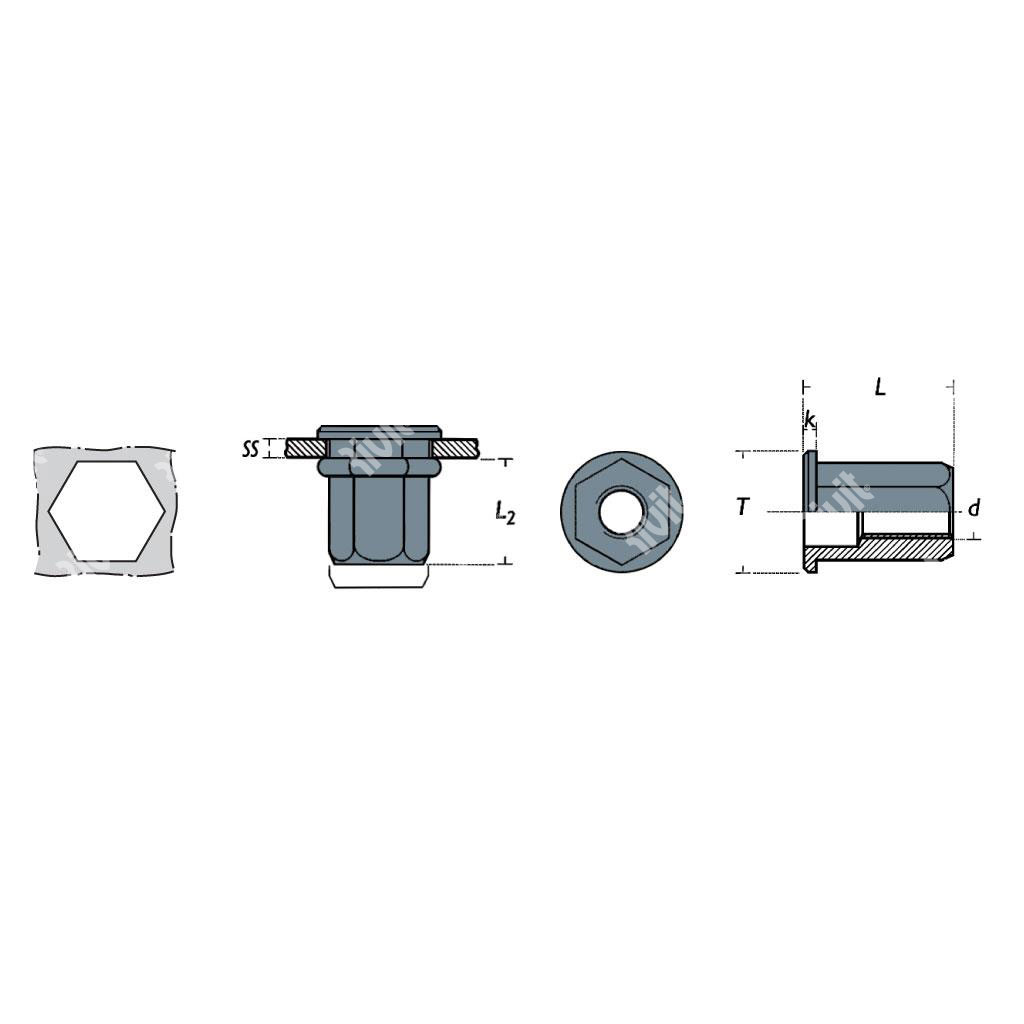 FTE-Rivsert Steel hexagonal 11,9 mm h.12,0 gr1,0-3 ,5 DH M10/035 T18