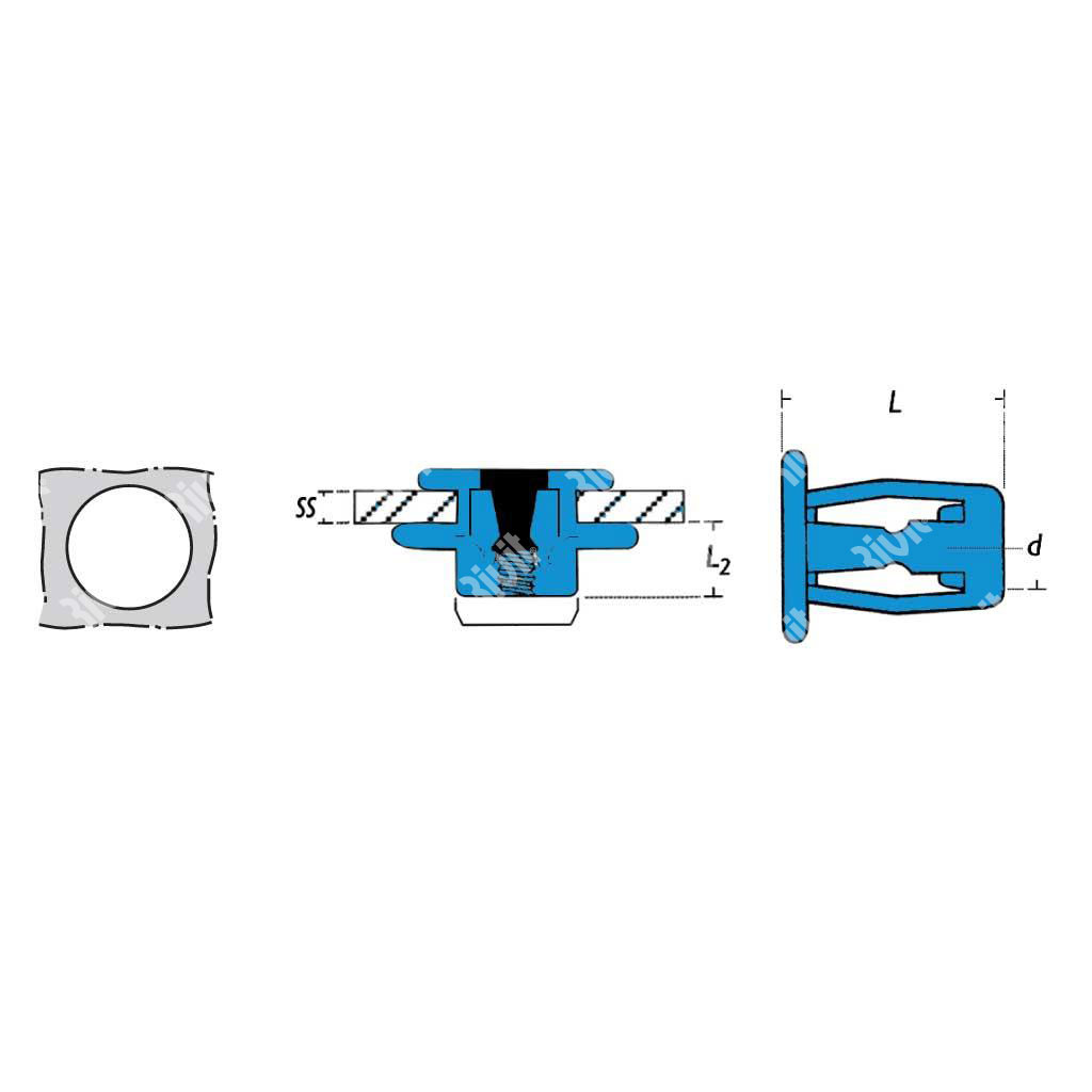 JACKRIVA4-BOXRIV-Rivet nut Stainless A4 steel h.12 gr4,8-9,5 (20pcs) M6/L/L=23