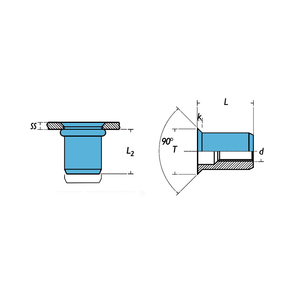 ISC-Rivsert Stainless steel A2 h.9,0 gr1,5-4,0 CSK H M6/040