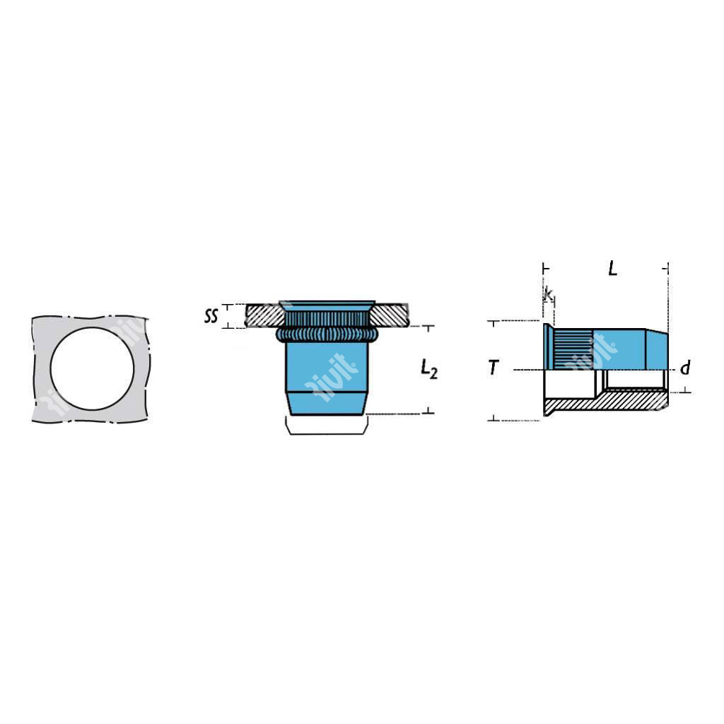 IRC-Z-A2-Rivsert Stainless steel A2 h.13 gr1,0-3,5 knur. RH M10/035