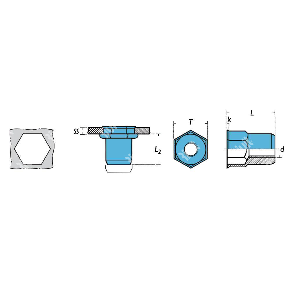 IREPA2-Rivsert Stainless steel A2 semihexag.10,9mm gr0,8-3,5 RH M8/035