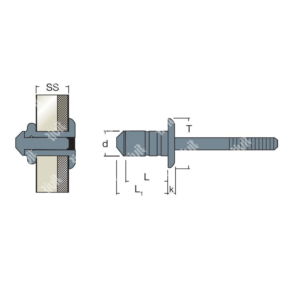 RIVBU-Blind rivet Steel/Steel gr 3,5-6,0 DH 4,8x11,3