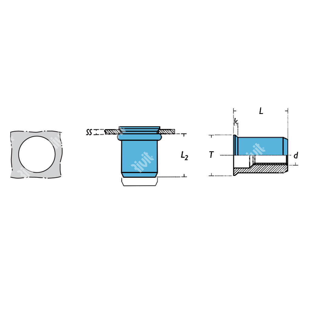 IRCA2-Rivsert Stainless steel A2 h.5,0 gr0,5-2,0 R H M3/020