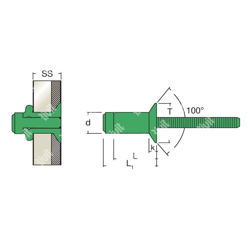 LOCKRIV-Blind rivet Alu/Alu gr 3,8-5,8 CSKH 6,4x11,5