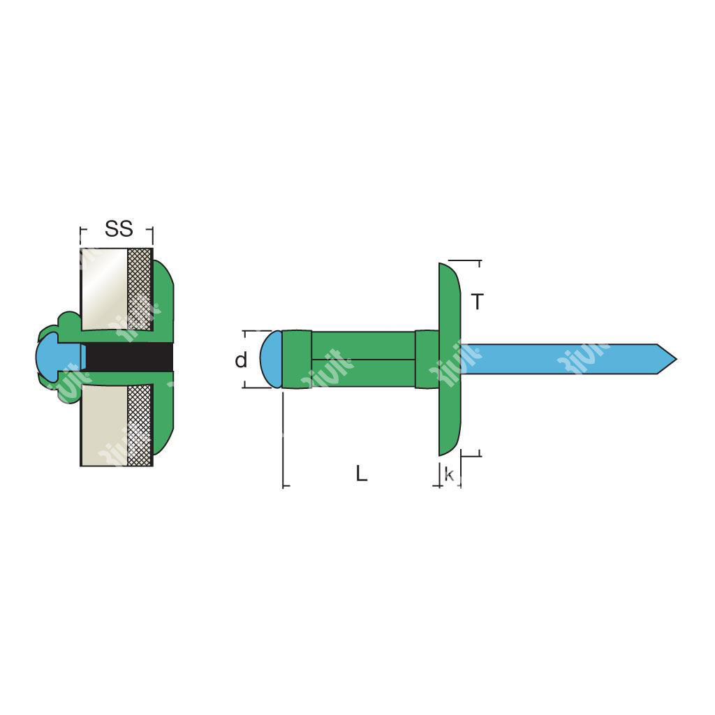 MULTIGRIPRIV09-Rivetto Alluminio/Inox ss0,8-4,8 3,2x8,0 TL9,5