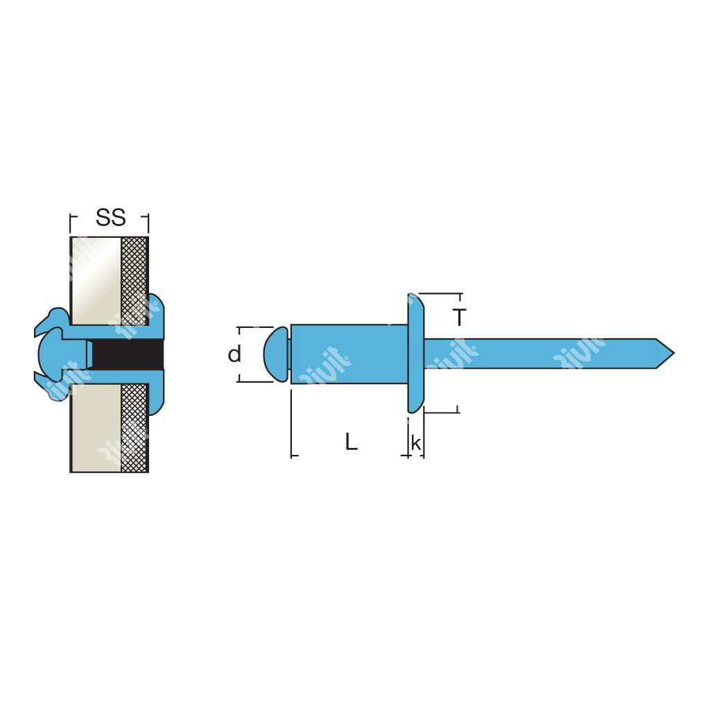 IITA2-BLISTRIV-Rivetto Inox AISI304/INOX TT(100pz) 4,0x12,0