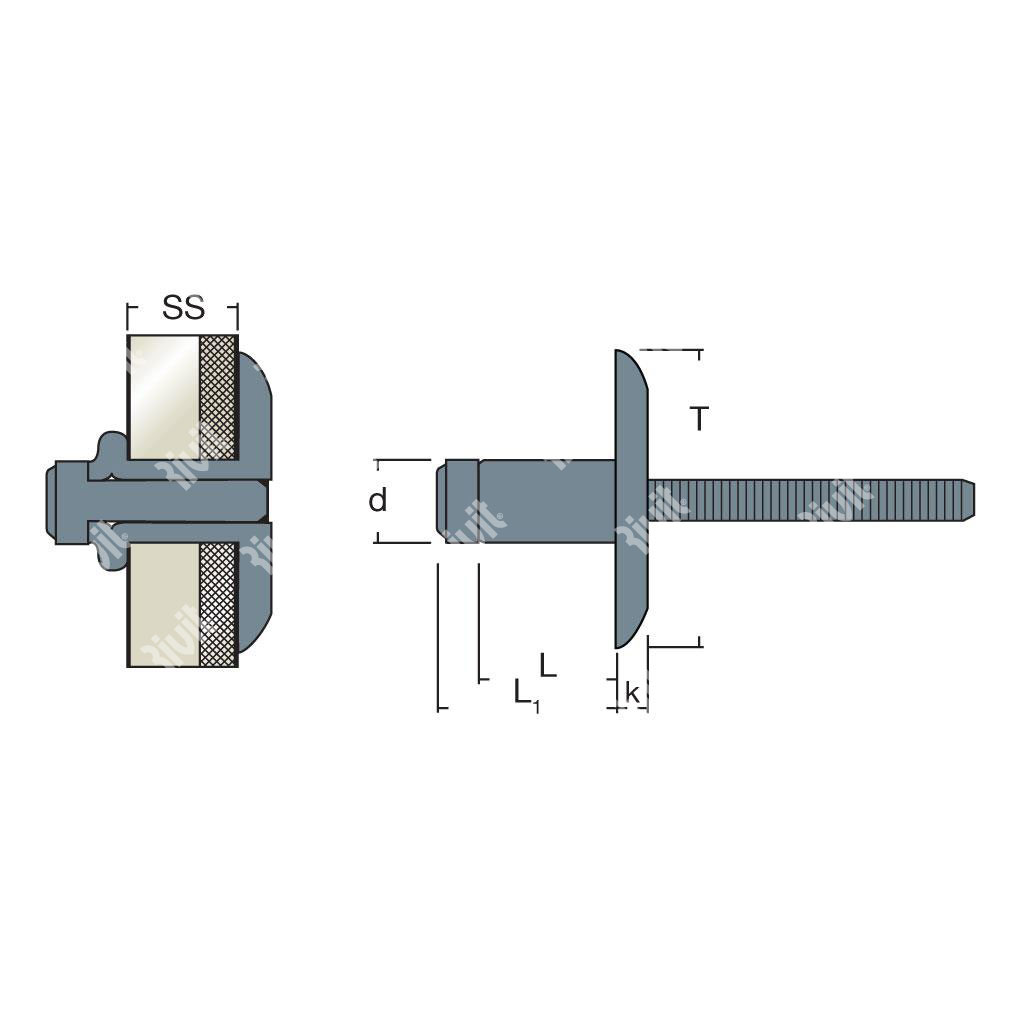 LOCKRIV19-Blind rivet Steel/Steel gr 18,8-20,8 LH1 9 6,4x26,5 TL19