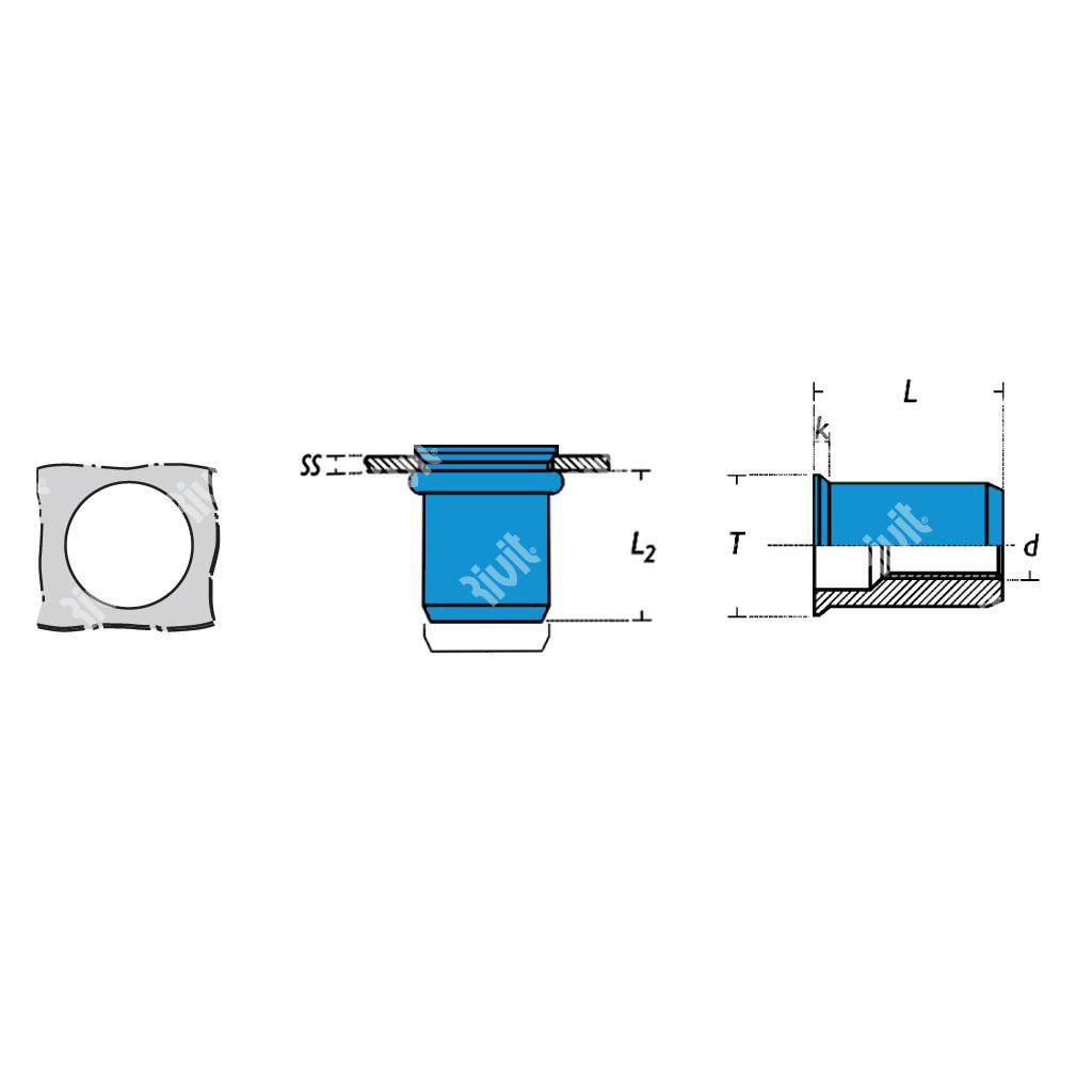 IRCA4-Rivsert Stainless steel A4 h.7,0 gr0,5-3,0 R H M5/030