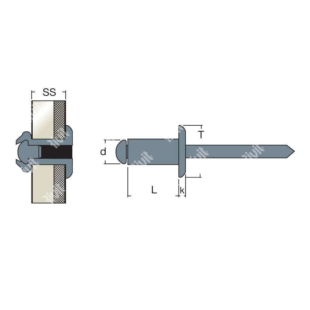 FFT3009-Blind rivet Steel RAL3009/Steel zp DH 4,0x9,0