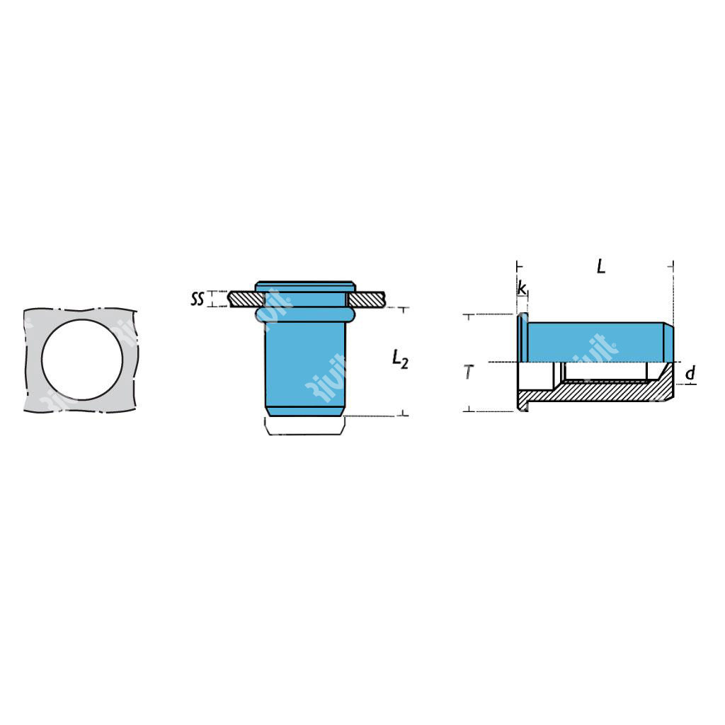 SITCA2-Rivsert Inox A2 f.7,0 ss0,5-2,5 Cieco M5/025