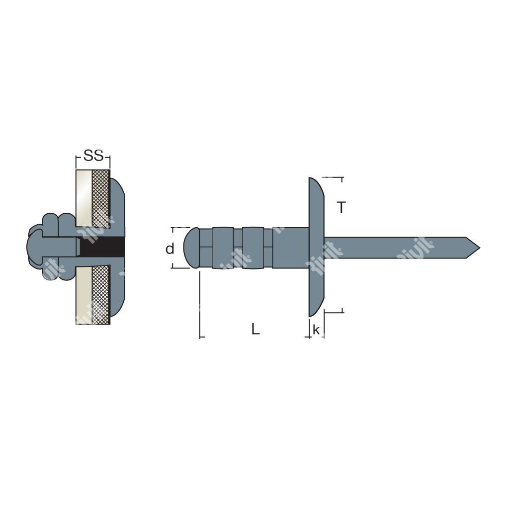 MULTIGRIPRIV16-Riv.Acciaio/Acciaio ss4,0-12,0 4,8x17,0 TL16