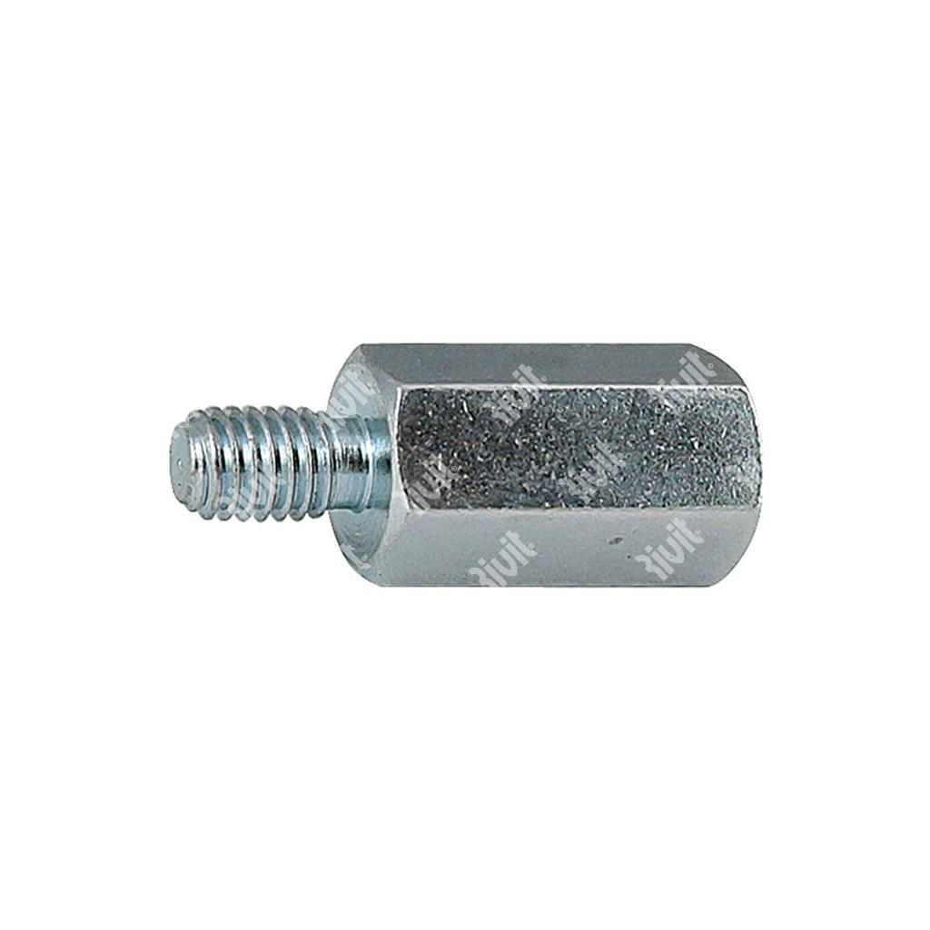 Hexagonal standoff male/female threaded white zinc plated steel M4x10